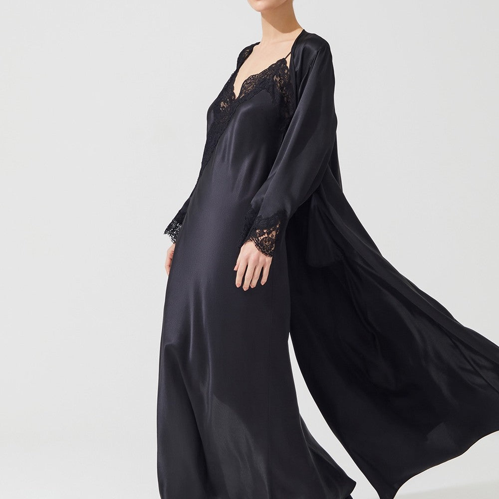Jumbers Robe Cut DIAMOND SILK LONG ROBE BLACK – İpek Kıramer