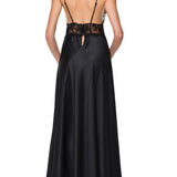VAMPY SILK LACE EMBROIDERED LONG CHEMISE BLACK